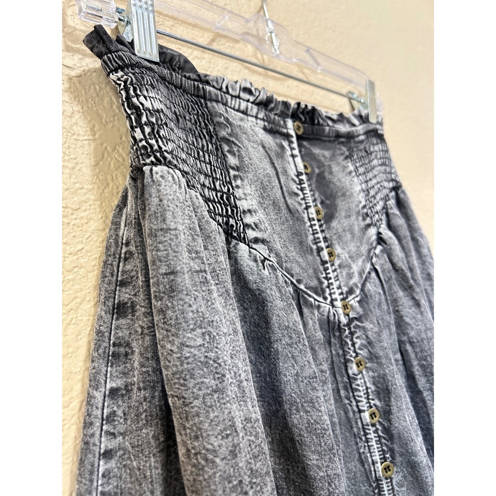 Promesa Small Maxi Skirt Gray Boho Smocked Basque Western Renaissance Pirate - Picture 8 of 11